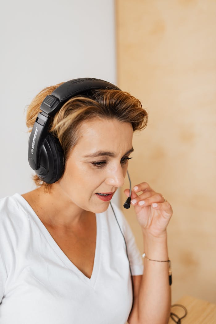 Mastering the First Impression: Your intriguing post title goes here Focused woman with headset providing customer service assistance.